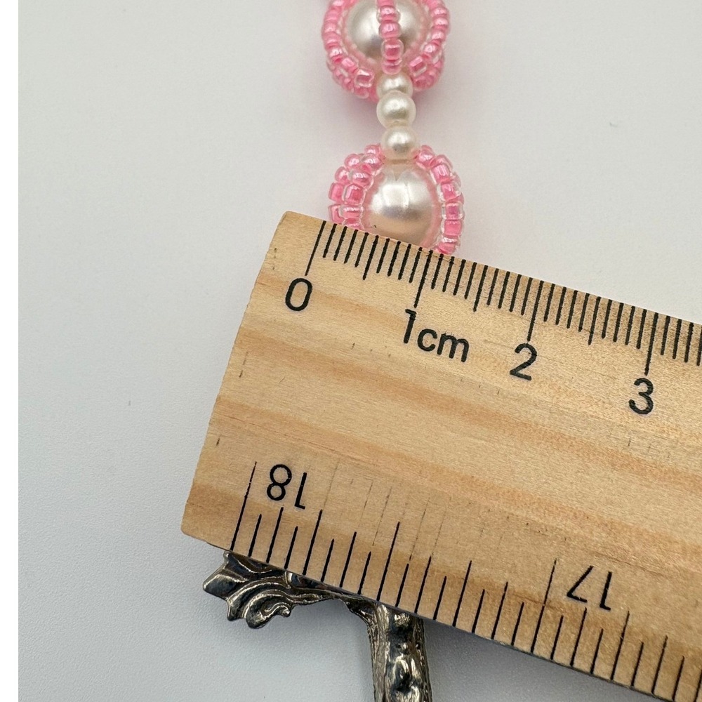 Handmade Pink Seed Bead Faux Pearl Rosary Silver Tone Crucifix Miraculous Medal - Picture 7 of 8